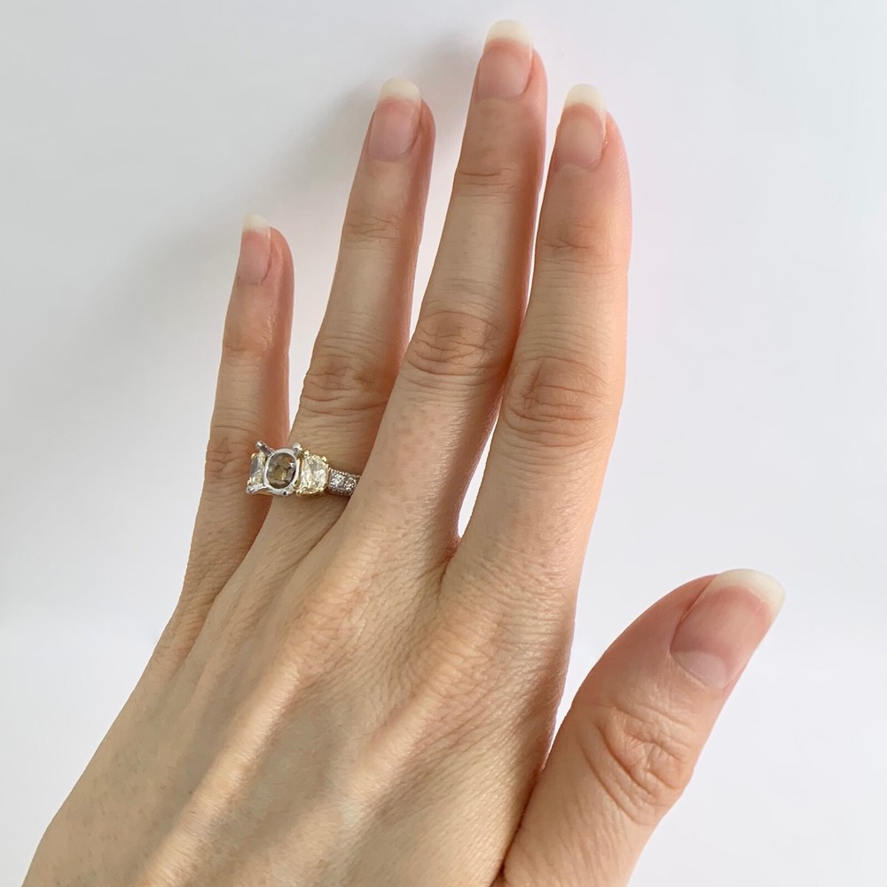 Half Moon Yellow White Pave Diamond Engagement Ring Setting Mounting Platinum