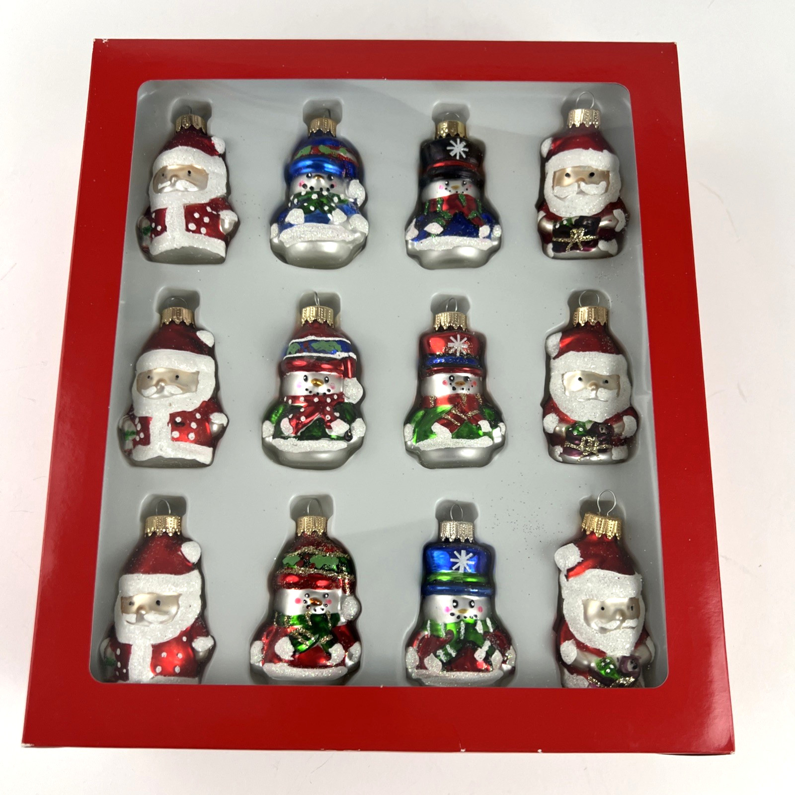 Christmas Ornament Northlight Mini Snowmen Santas Glass 12 Count Winter New