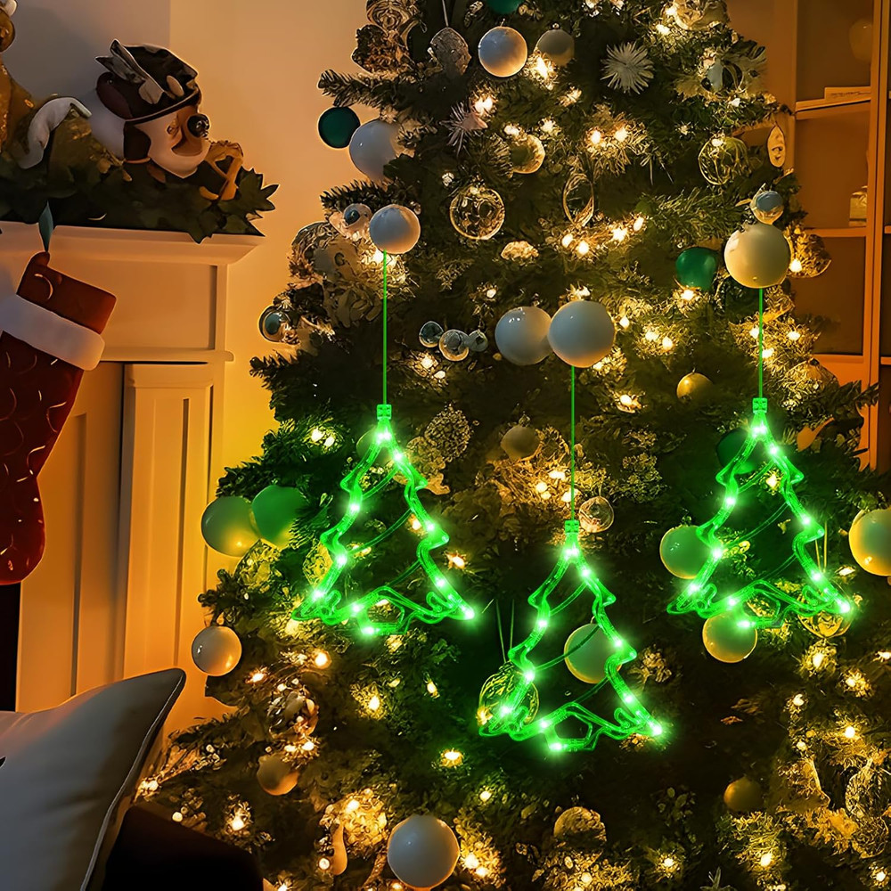 Christmas Decorations Tree Shaped Window LED Lights Battery Powered Gift 3Pcs