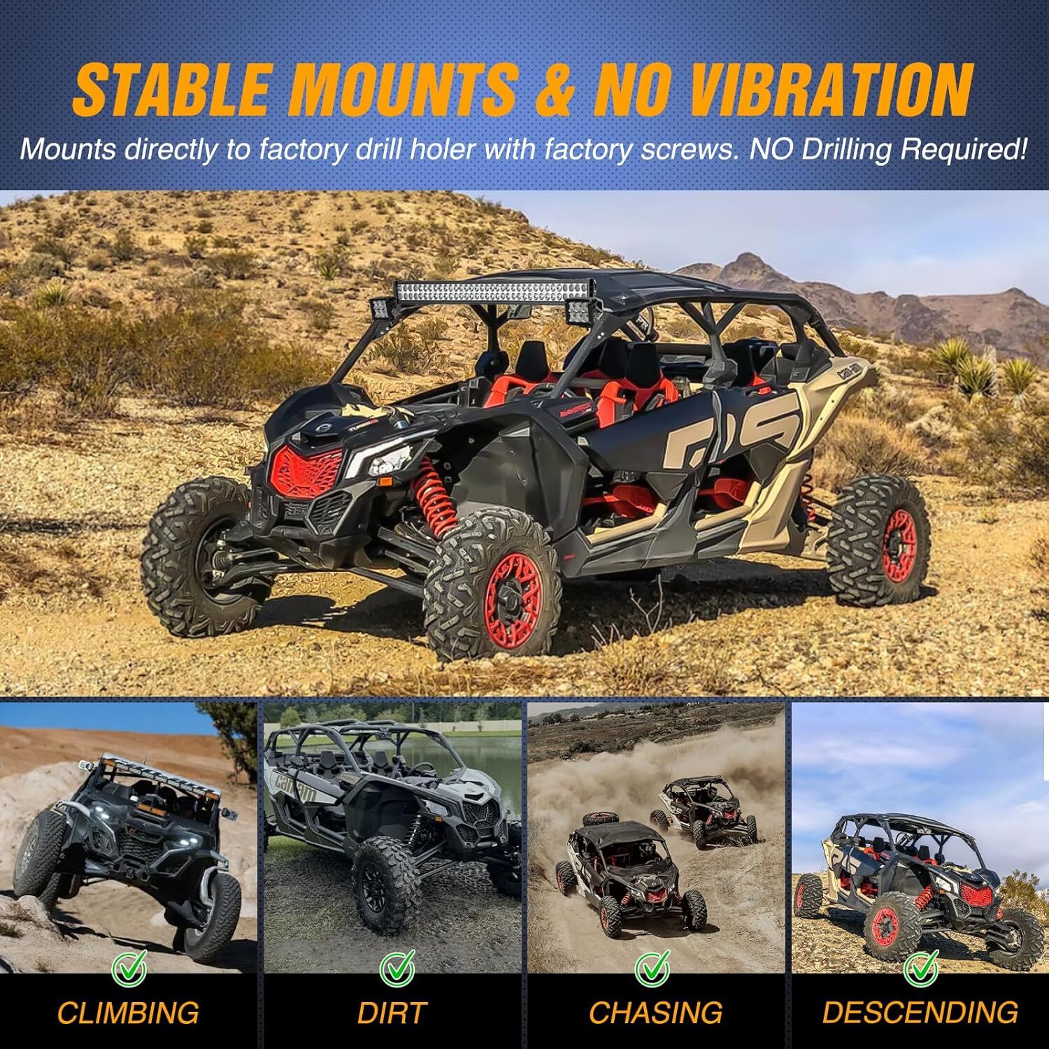 Nilight Mounting Brackets for 42-45 Inch LED Bars UTV Roof Upper Windshield