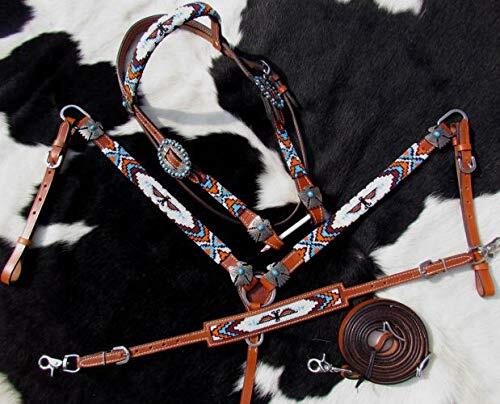 Showman Beaded Thunderbird 4 Piece Headstall, Breast Collar & Wither Strap Set