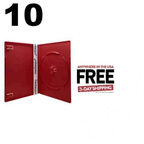 10 SLIM Solid Red Color Single DVD Cases 7MM ** 1-3 DAY