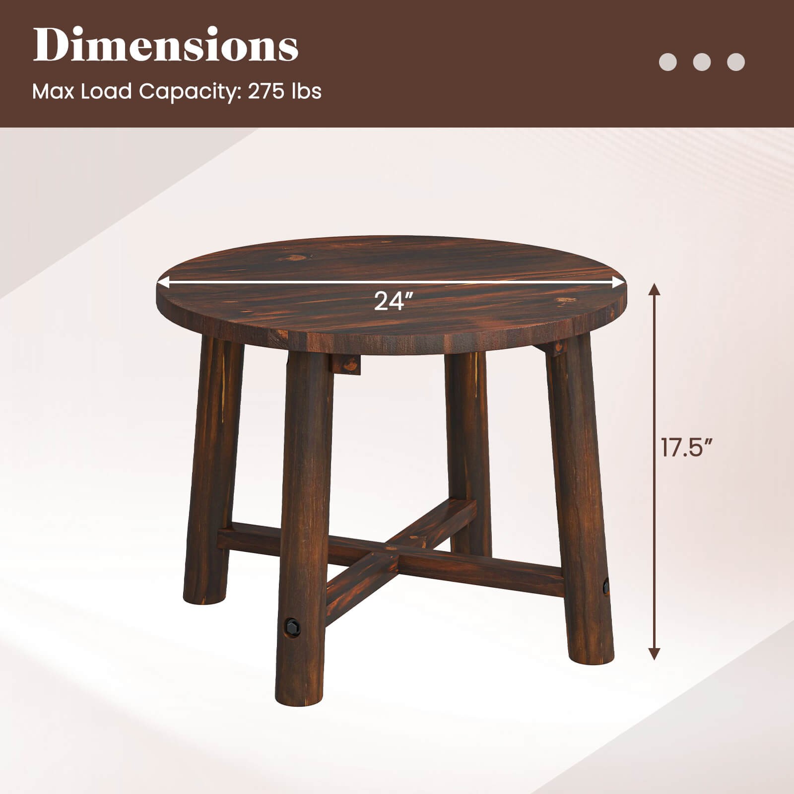 Outdoor Side Table w/ Solid Wood Structure Small Round Coffee Table for Garden