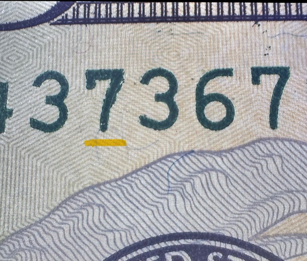One (1) 2017 $20 Note w/Over-Ink Error on the Upper & Lower #7’s!