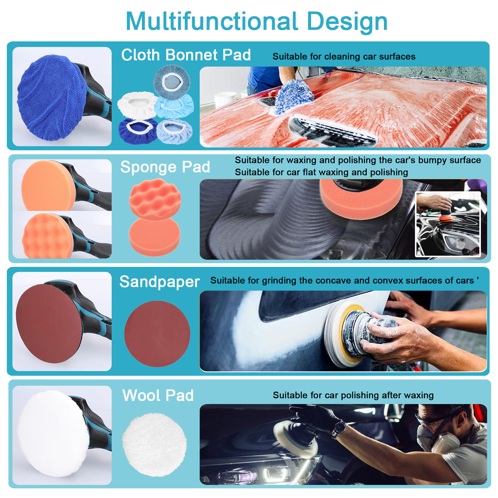 36V 3000mAh Cordless Car Polisher Buffer Sander Auto Polishing Machine 6 Speeds