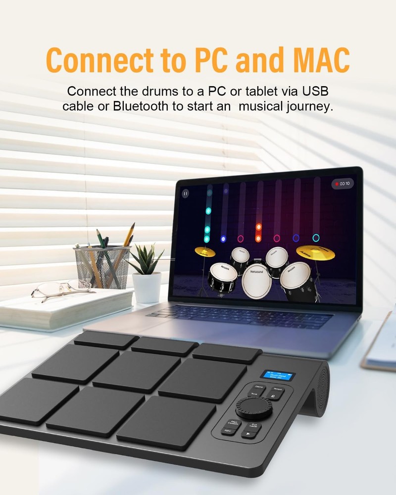 9 Pads Electronic Drum Pad, Electronic Tabletop Drum Set, Portable Digital Dr...