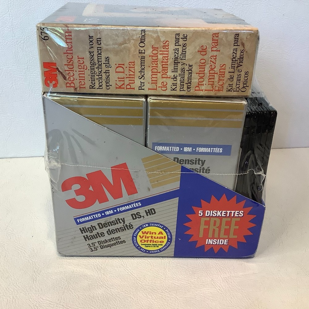 Sealed 3M HD DS 3.5" 25 Floppy Diskettes & Screen Cleaner