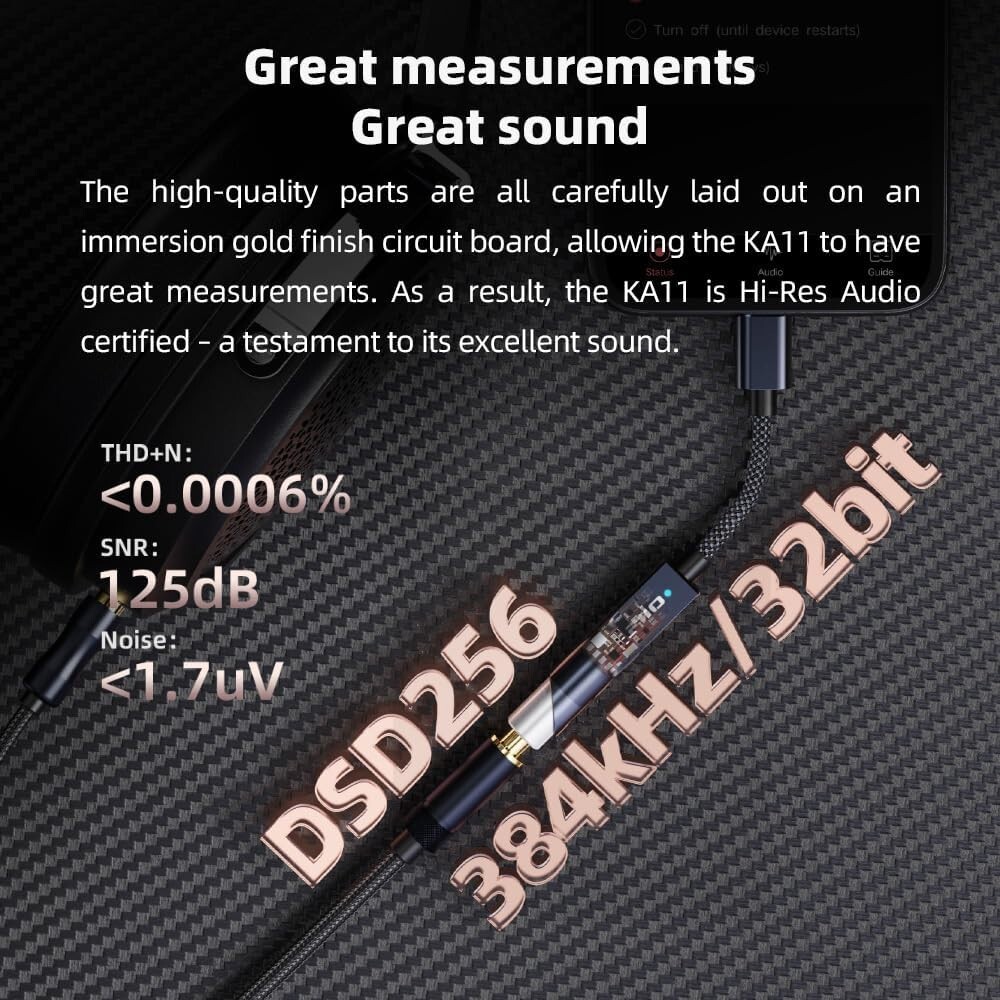 FiiO KA11 USB C to 3.5mm Audio Adapter 32bit/384KHz ( Black, Type-C )