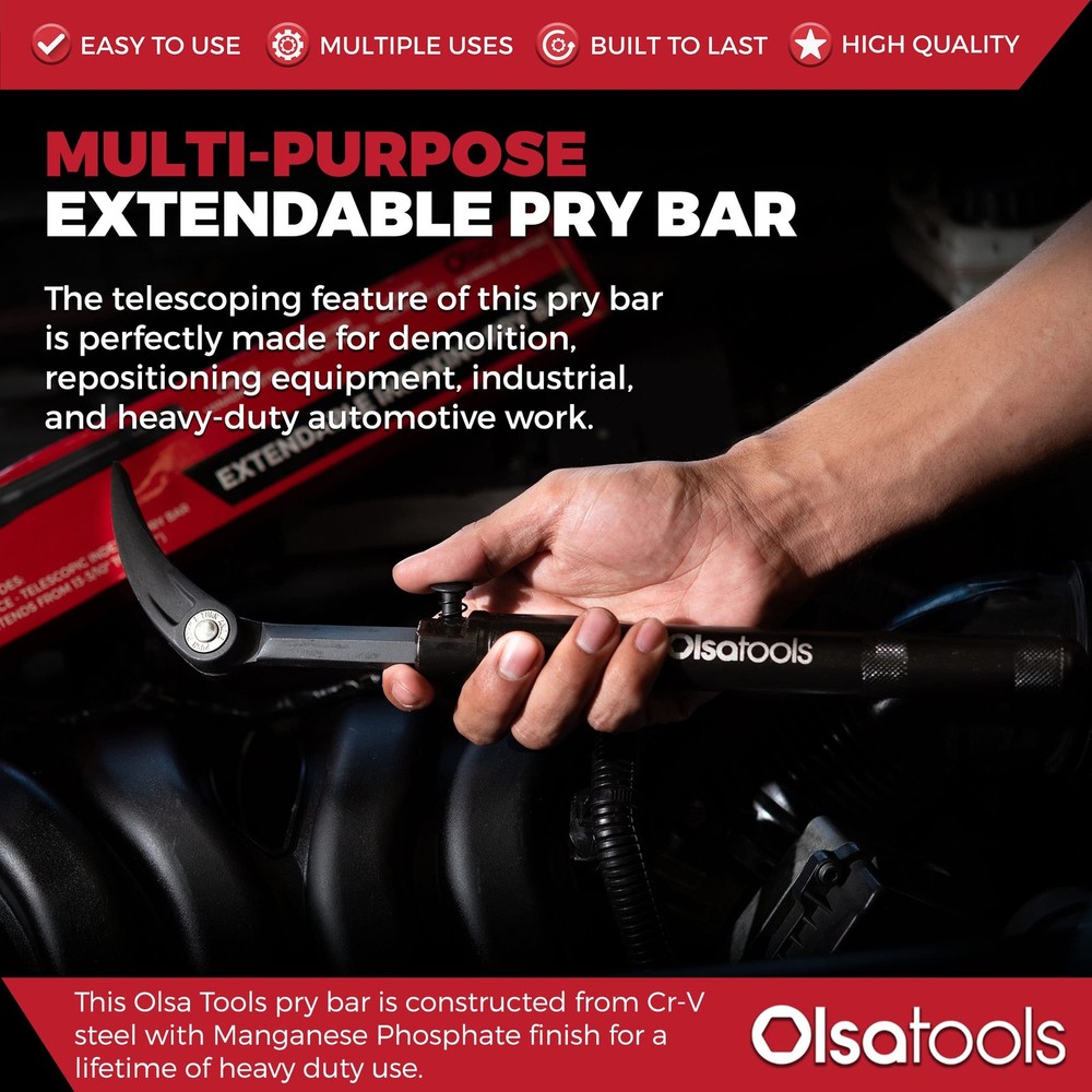 Adjustable Pry Bar - Adjustable Angles & Extendable Length From 13.3"-18.5" -...