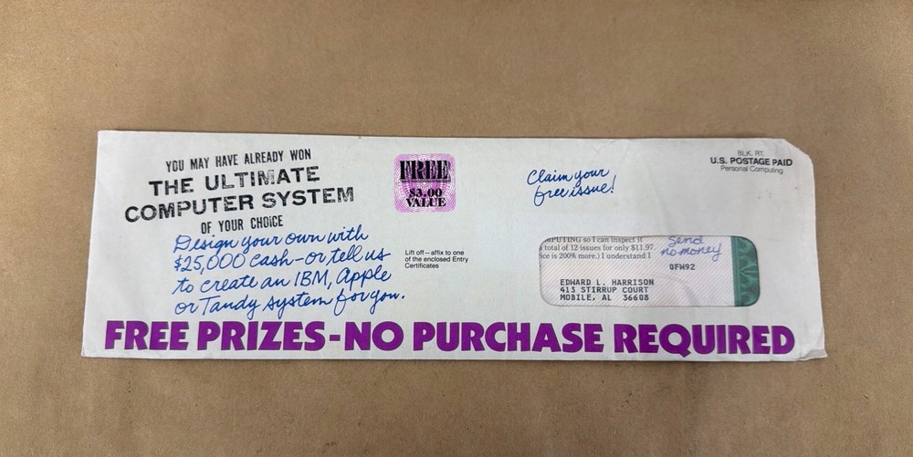 Vintage Personal Computing Mailer IBM Apple Computer Giveaway Ad