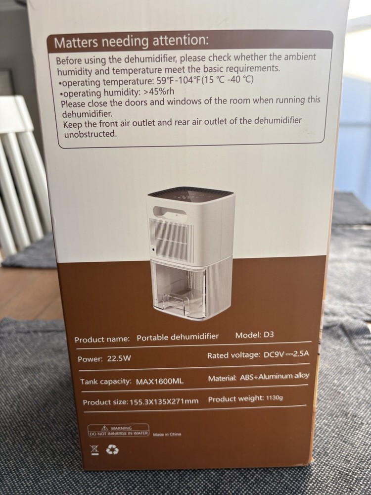 Portable Dehumidifier Model D3