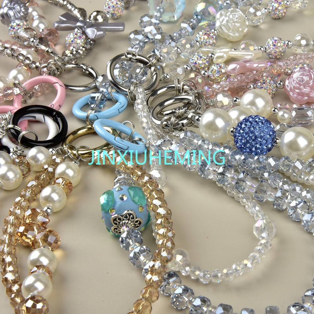 2Pcs random crystal bead mobile phone lanyard, sparkling gradient color beads