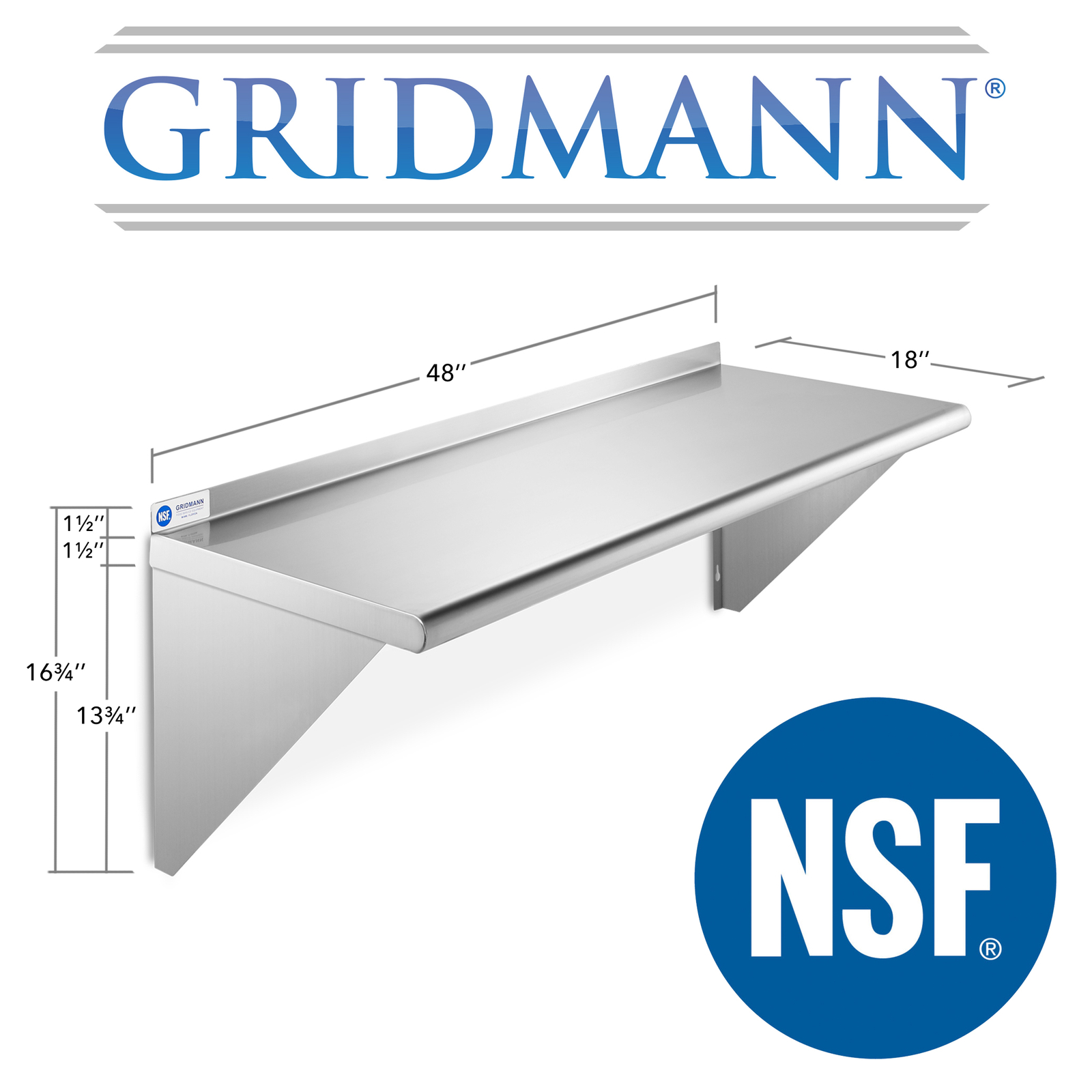 NSF Stainless Steel 18x48 Wall Shelf 16GA Commercial Kitchen Restaurant Shelving