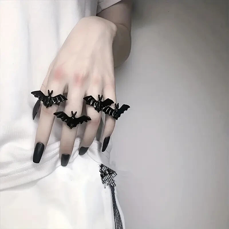 Gothic Style Black Bat Adjustable Cuff Ring