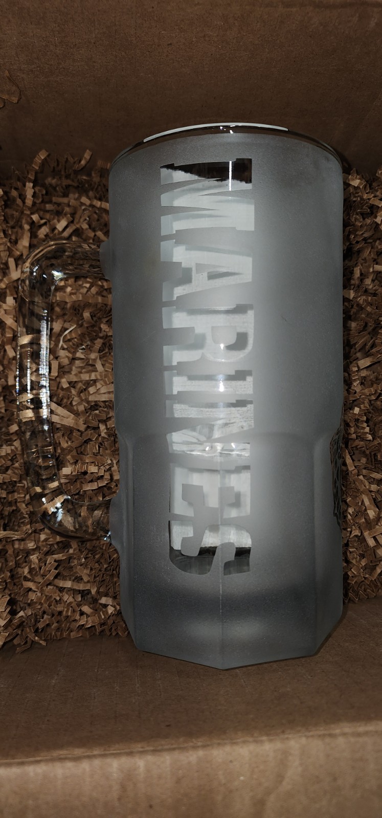 US Marines Logo Frosted Glass Beer Mug 1 Liter, Used, Free Shipping