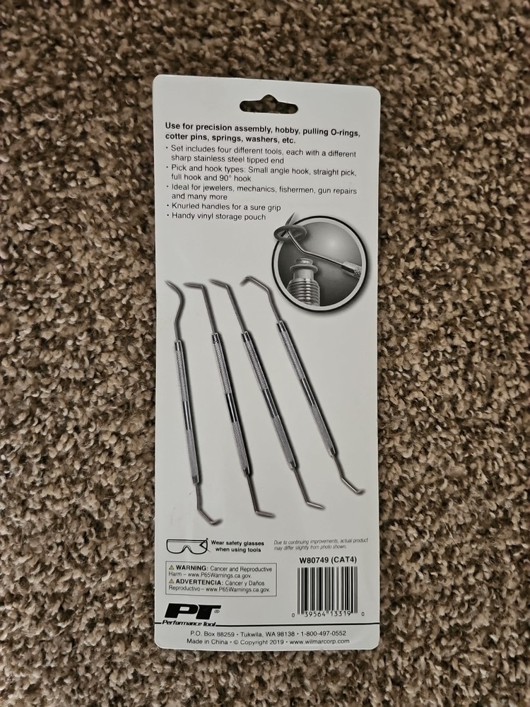 Performance Tool W80749 4Pc Double Ended Pick Hook