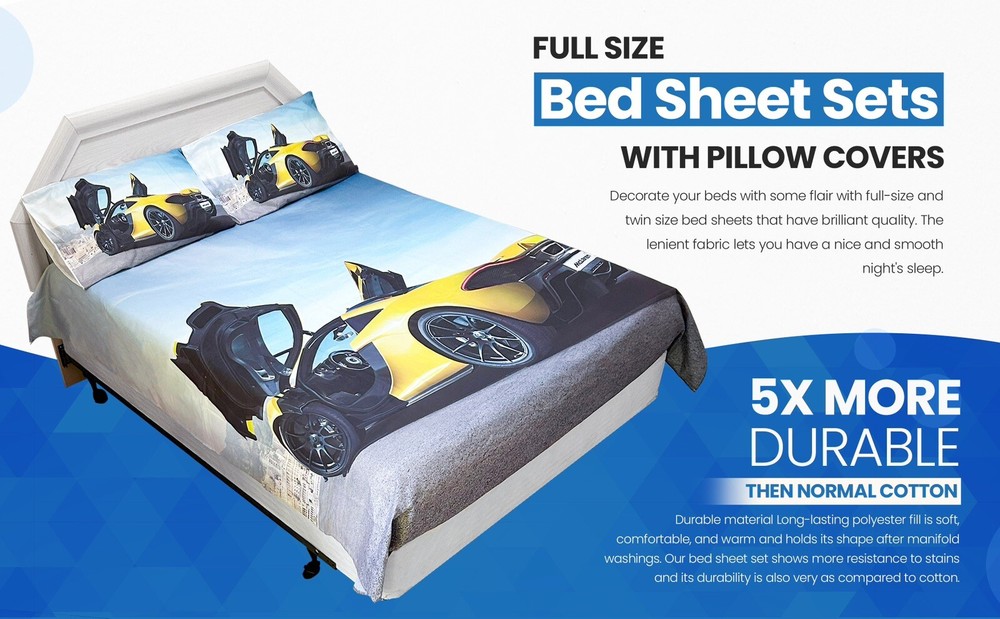 3D Printed Car Bedsheet Set Full Size Polyester Car Bedding Set 4 Pc