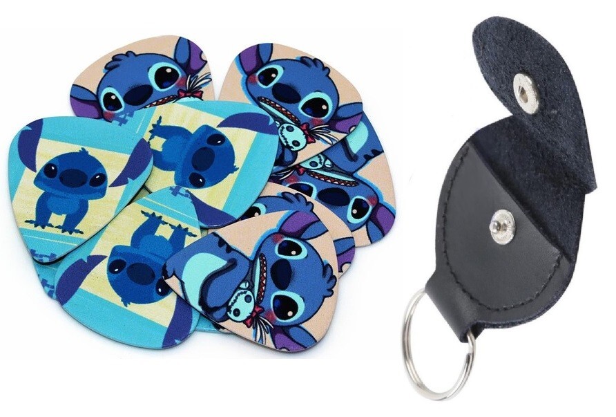 Stitch Cartoon Character Guitar Picks, Thick, 10 Pcs. + Picks Holder.
