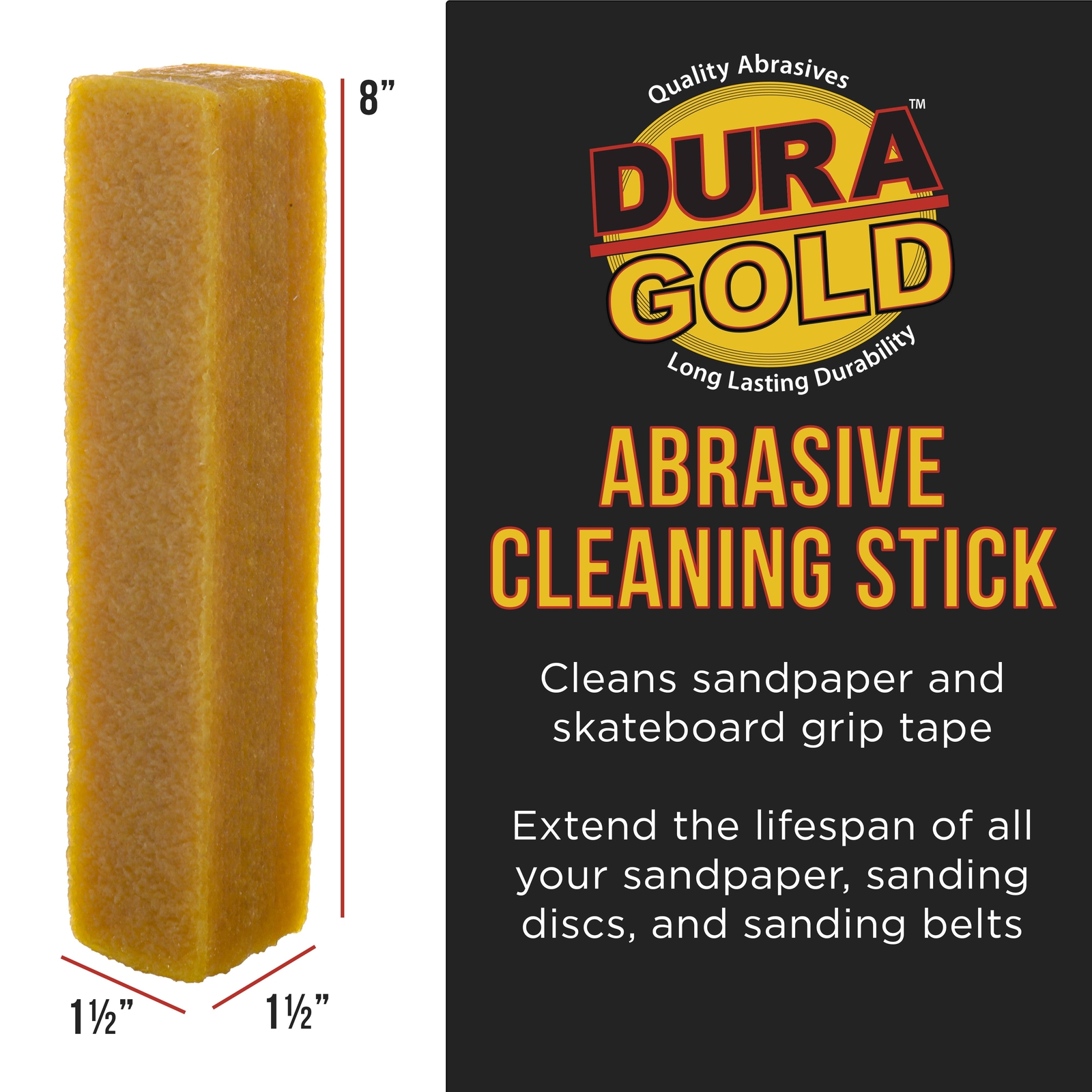 Dura-Gold Abrasive Cleaning Stick for Sanding Discs Sandpaper Belts, Skateboards