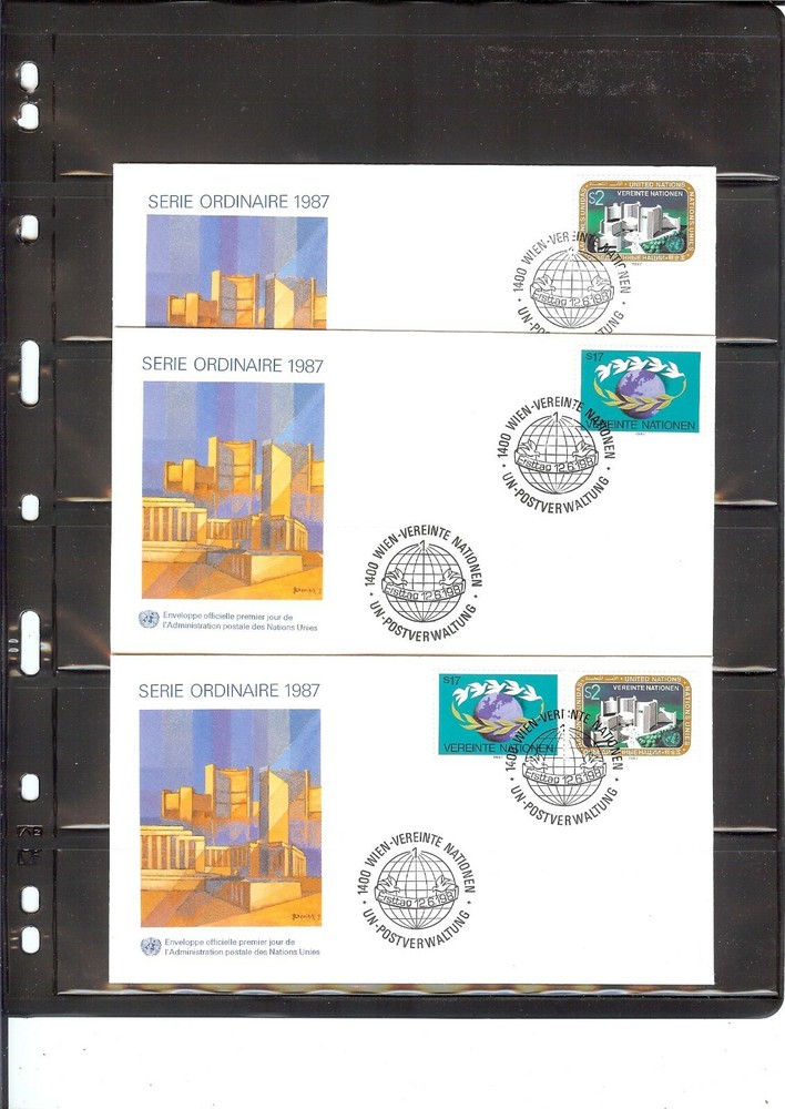 1987 Definitive FDC's (Singles& Combo) - Vienna Office - UNPA Cachet(264)