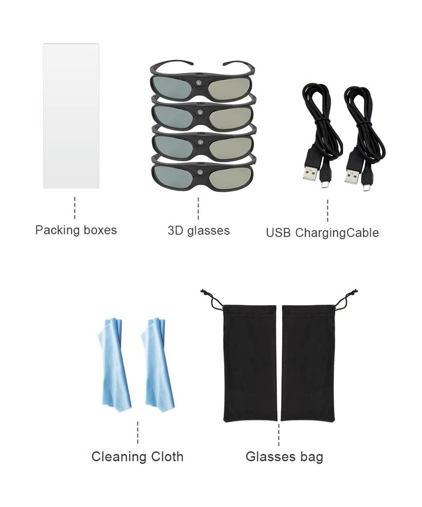 DLP Link 3D Glasses, ELEPHAS 144Hz Rechargeable Active Shutter Eyewear for Mo...