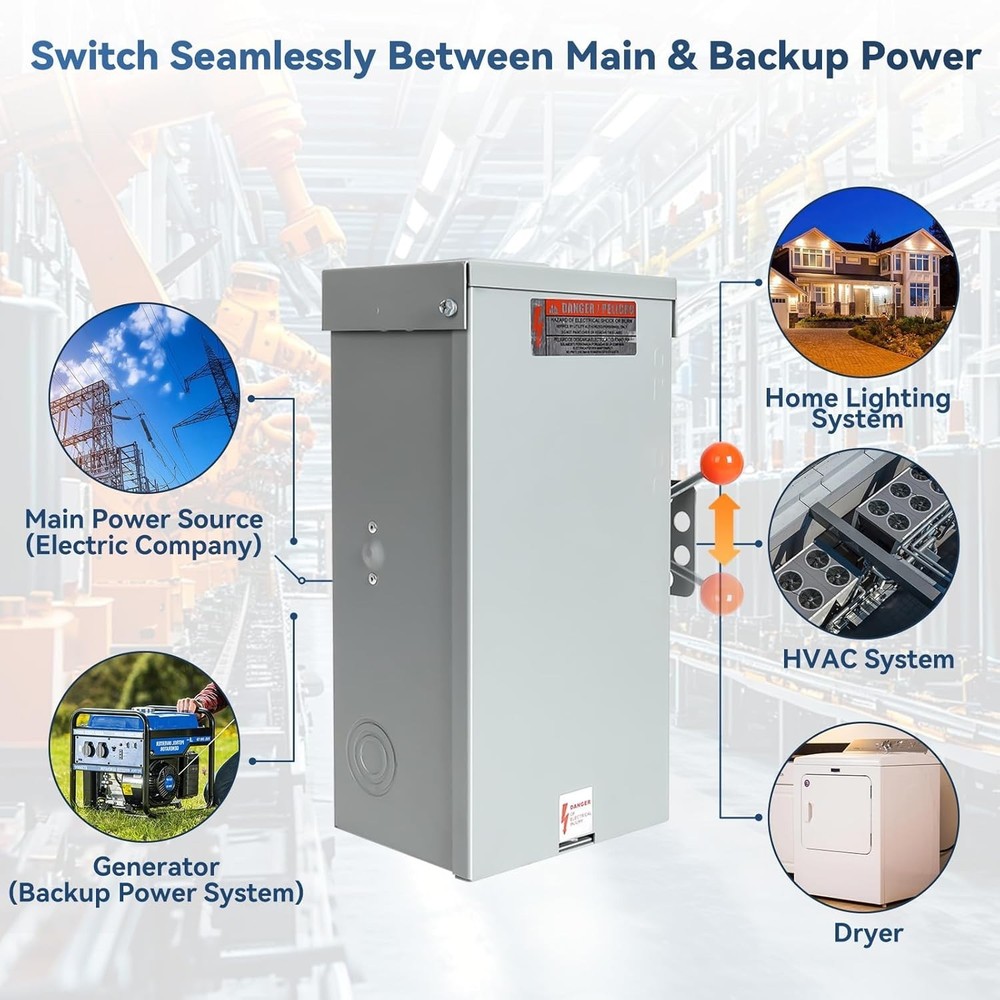 100A Generator Transfer Switch, 24000W Heavy Duty Double Throw Safety Design,...