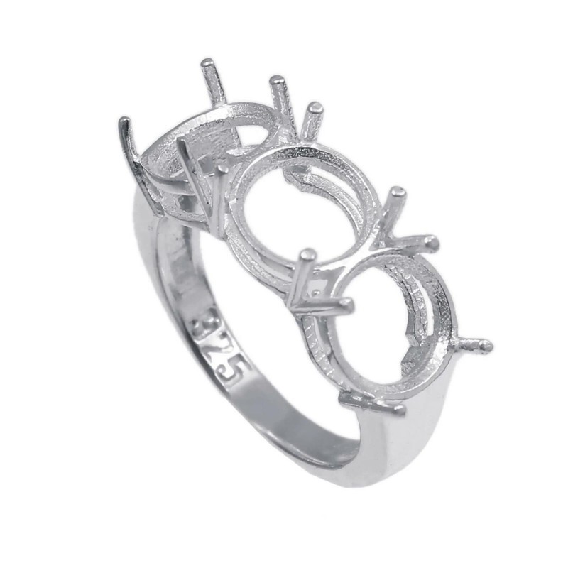 9mm Round Three Stone Semi Mount Ring 925 Sterling Silver Prong Setting Ring