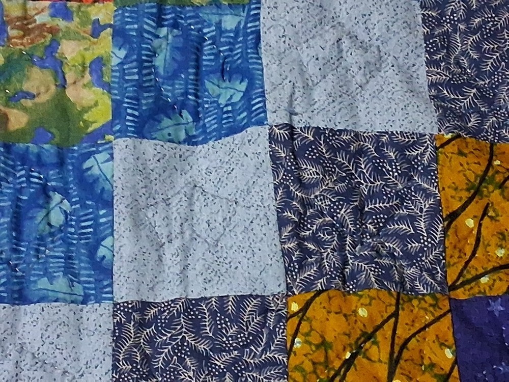 Patchwork Quilt Modern Fabrics Machine Pieced, Hand Stitched/Quilted 65"x100"