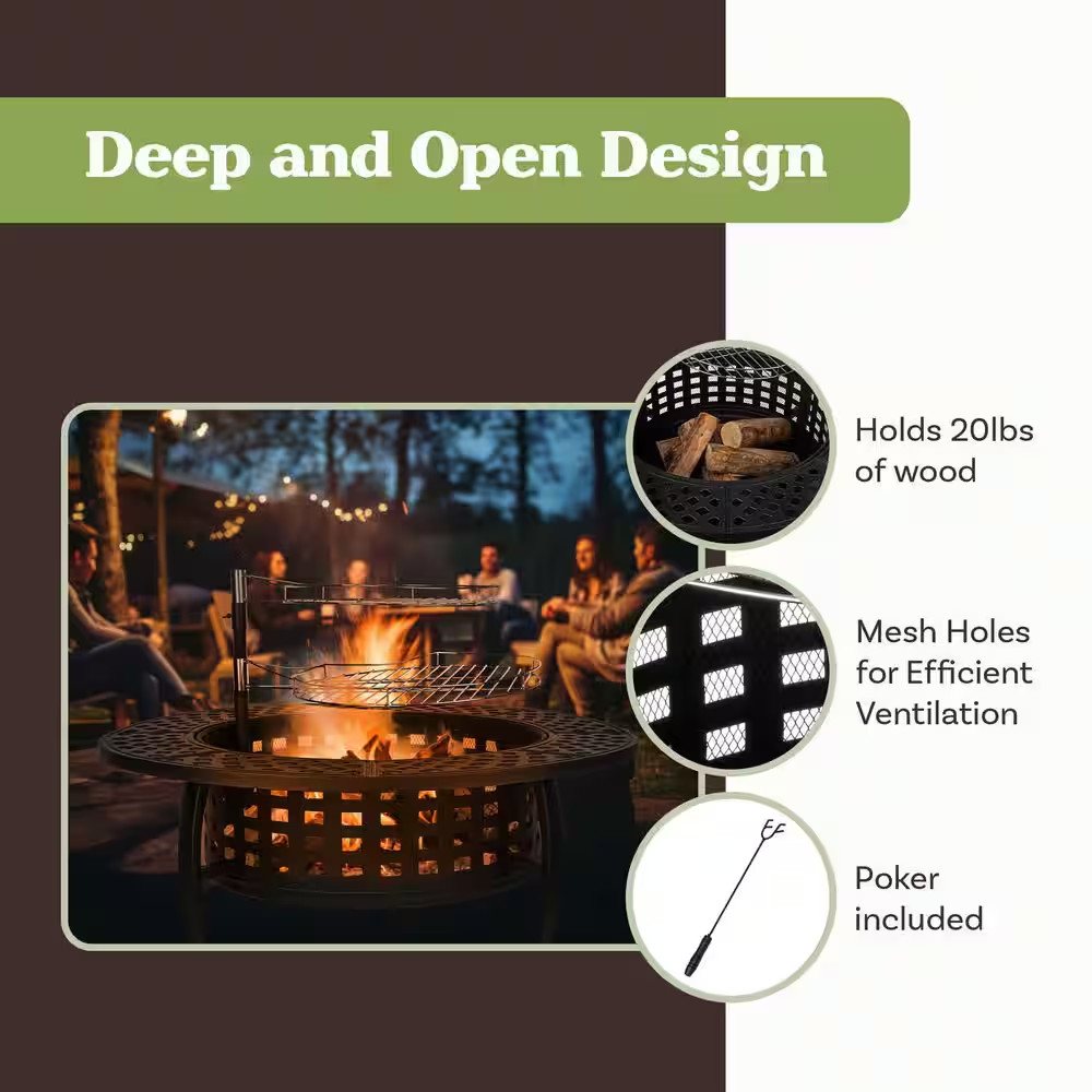 37 In. Outdoor Fire Pit with 2 Grills