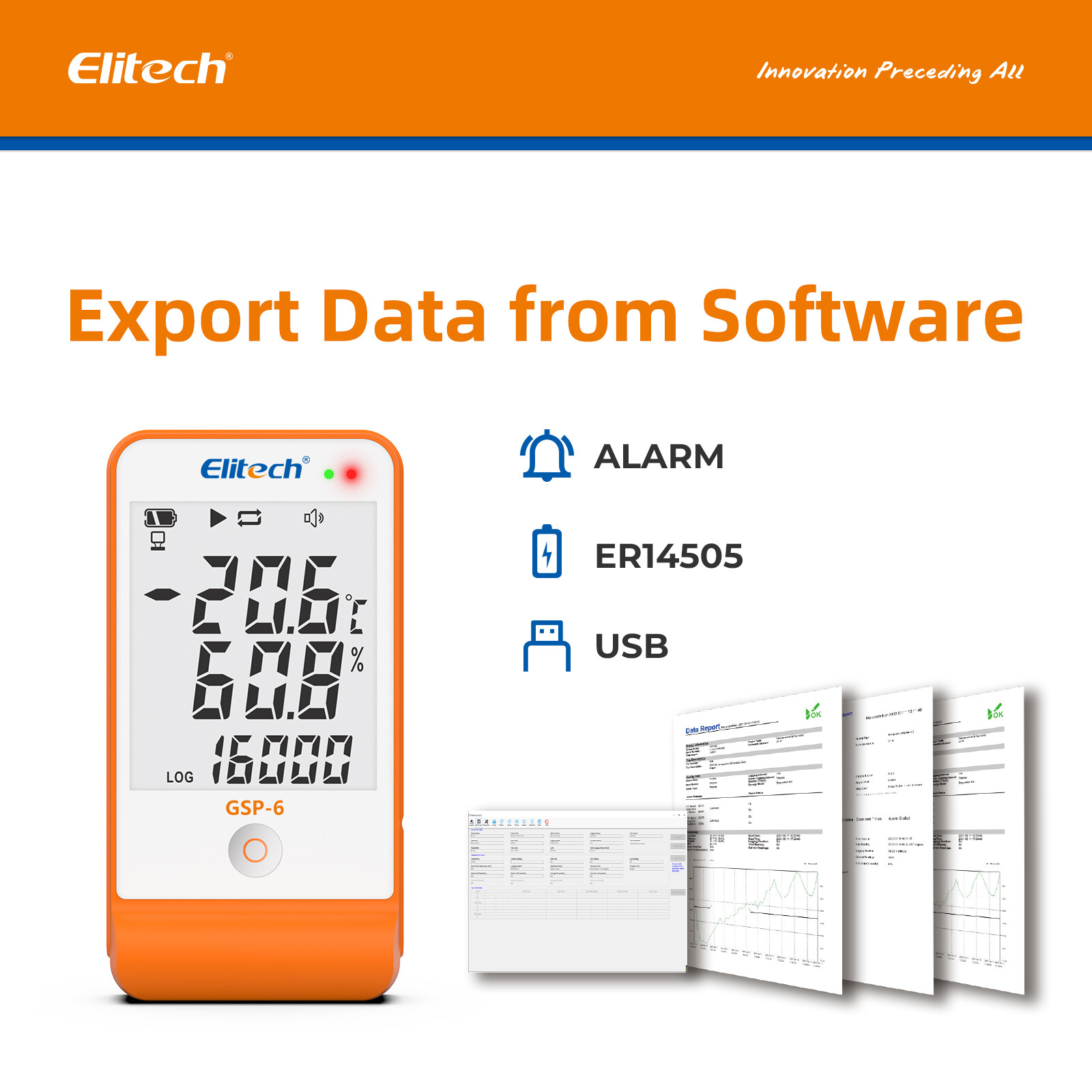 Elitech GSP-6 Temperature Data Logger Humidity Recorder External Sensor USB Port