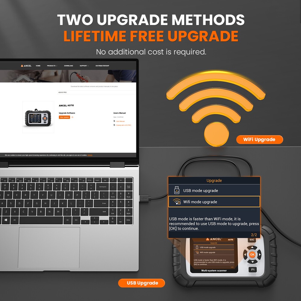 ANCEL OBD2 Scanner Car Diagnostic Tool Check ABS SRS Engine Systems Battery Test