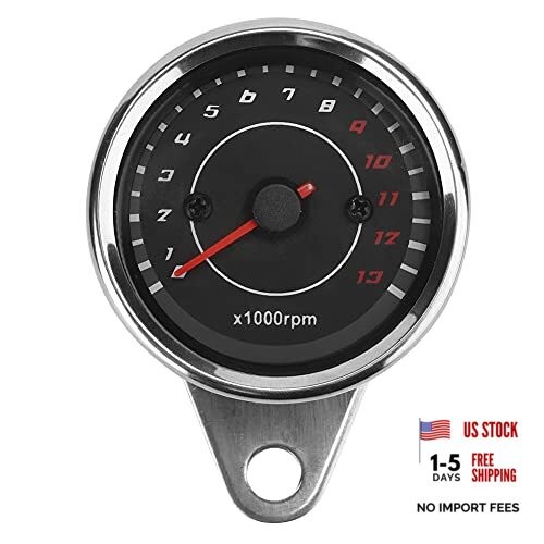 Motorcycle Tachometer, Tachometer Gauge Silver Shell Black Surface