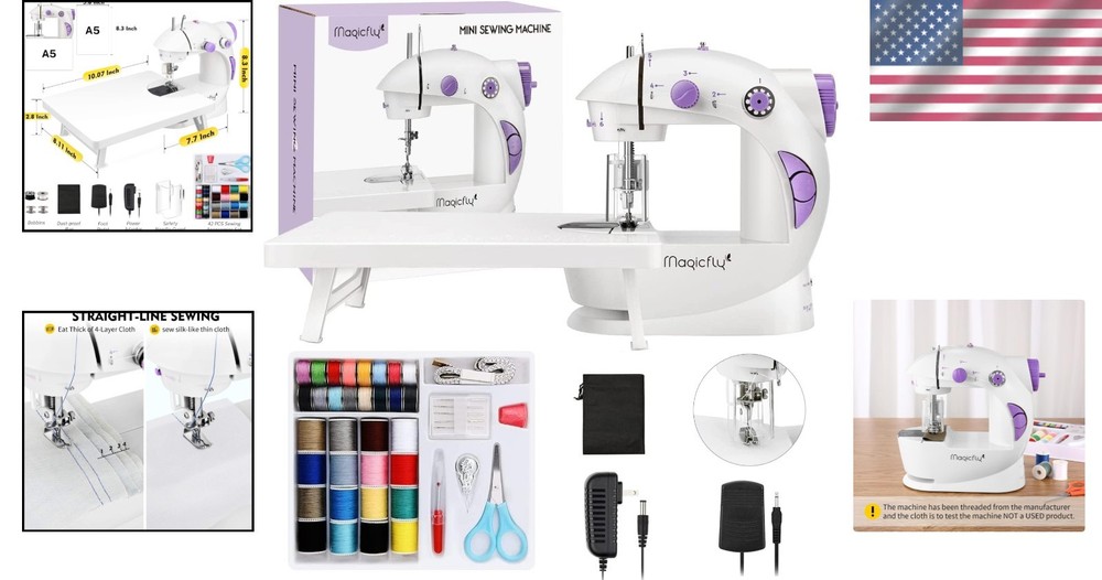 Dual Speed Portable Sewing Machine with Complete Sewing Kit - White Compact Size