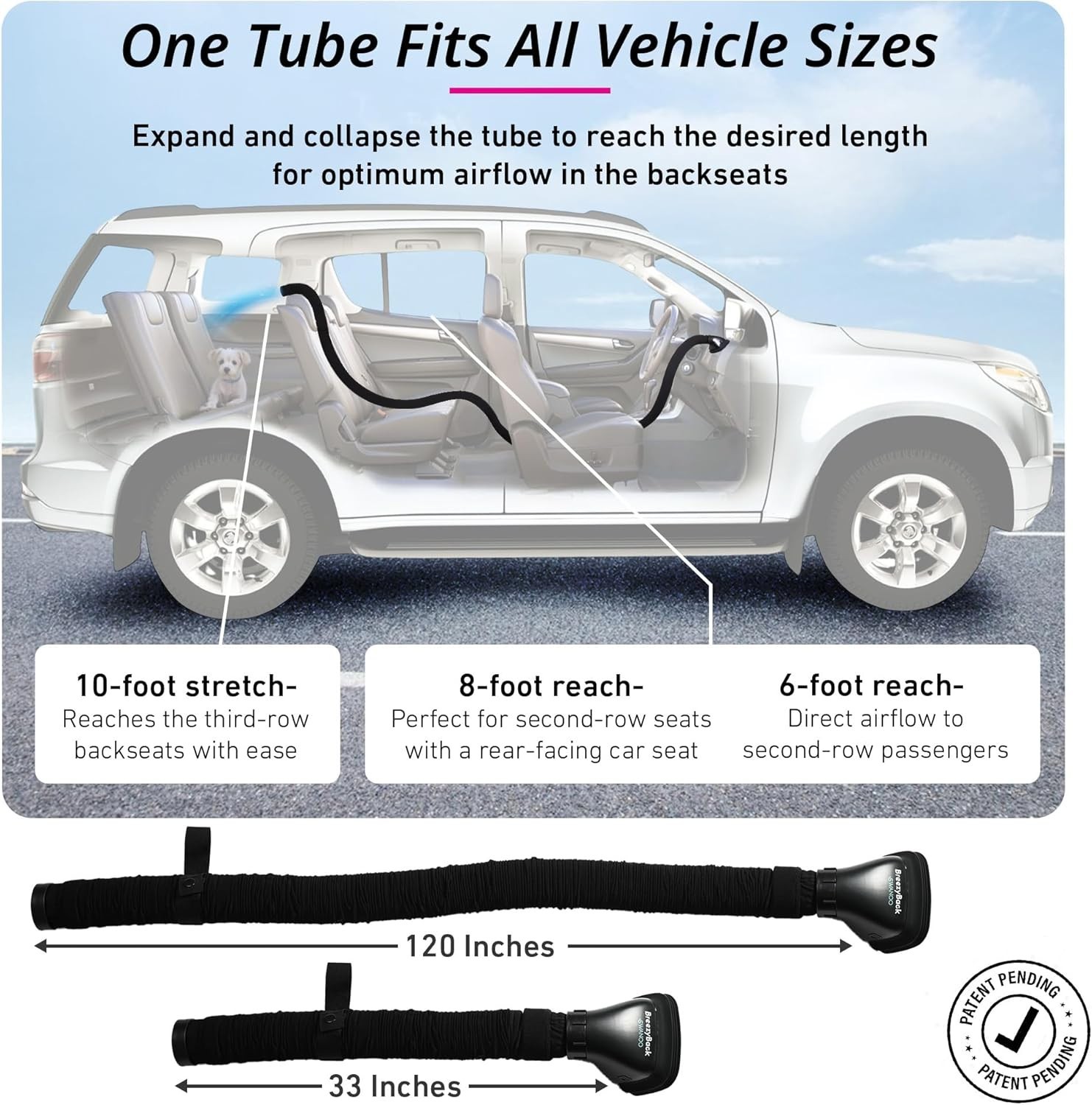 Car AC Vent Extender Hose 10FT Backseat Air Tube Kids Pets Swanoo