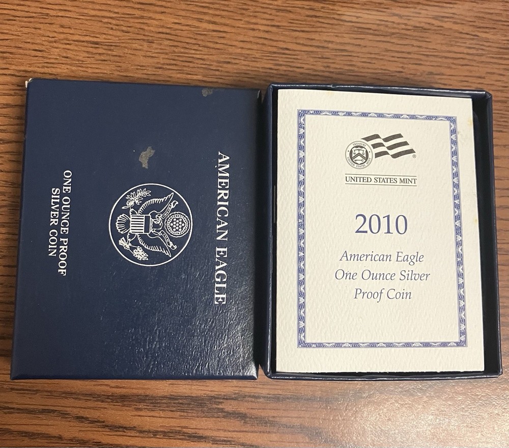 2010 1oz Proof American Silver Eagle Box/CoA Navy Blue Box