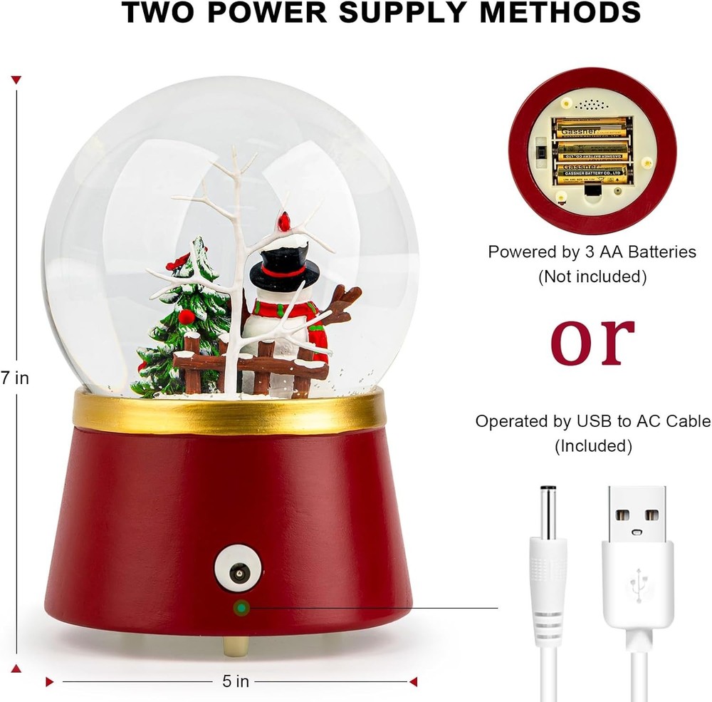 Lighted Musical Snowman Snow Globe 7 Inch Water Lantern with Timer Function