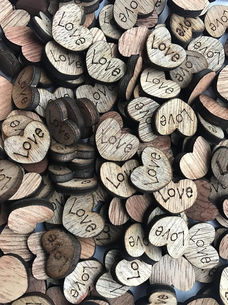 200 Rustic Wooden Heart-Shaped Wedding Table Decorations
