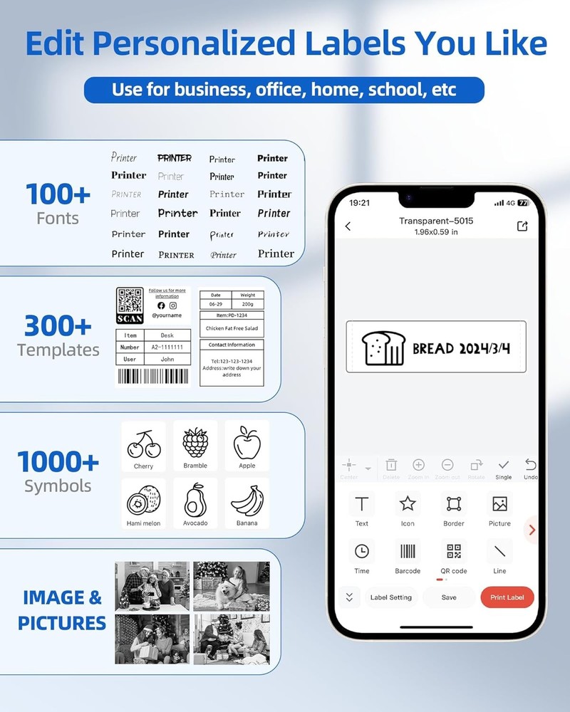 Phomemo M102 Label Maker - Bluetooth Label Printer Thermal Label Maker Machine