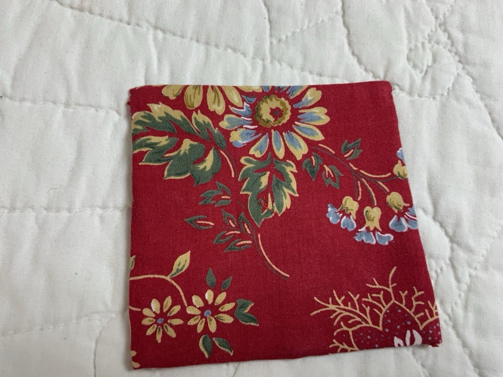 Antique Patchwork Quilt Table Topper, Early Calicos, Mini, Triangles, Navy, Red