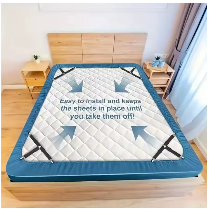 4PCS Bed Sheet Clips Anti Slip Adjustable Straps for Sheets Tablecloth