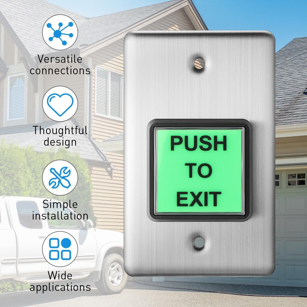 2 Pcs Push to Exit Button Indoor Green Square Request to Exit Button Stainles...
