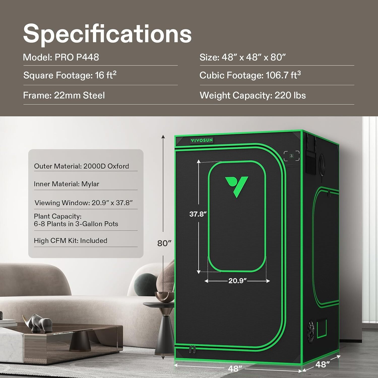 VIVOSUN 4x4FT E42A+ PRO Grow Tent Kit w/ Aerolight AW400SE & T6 Ventilation Kit