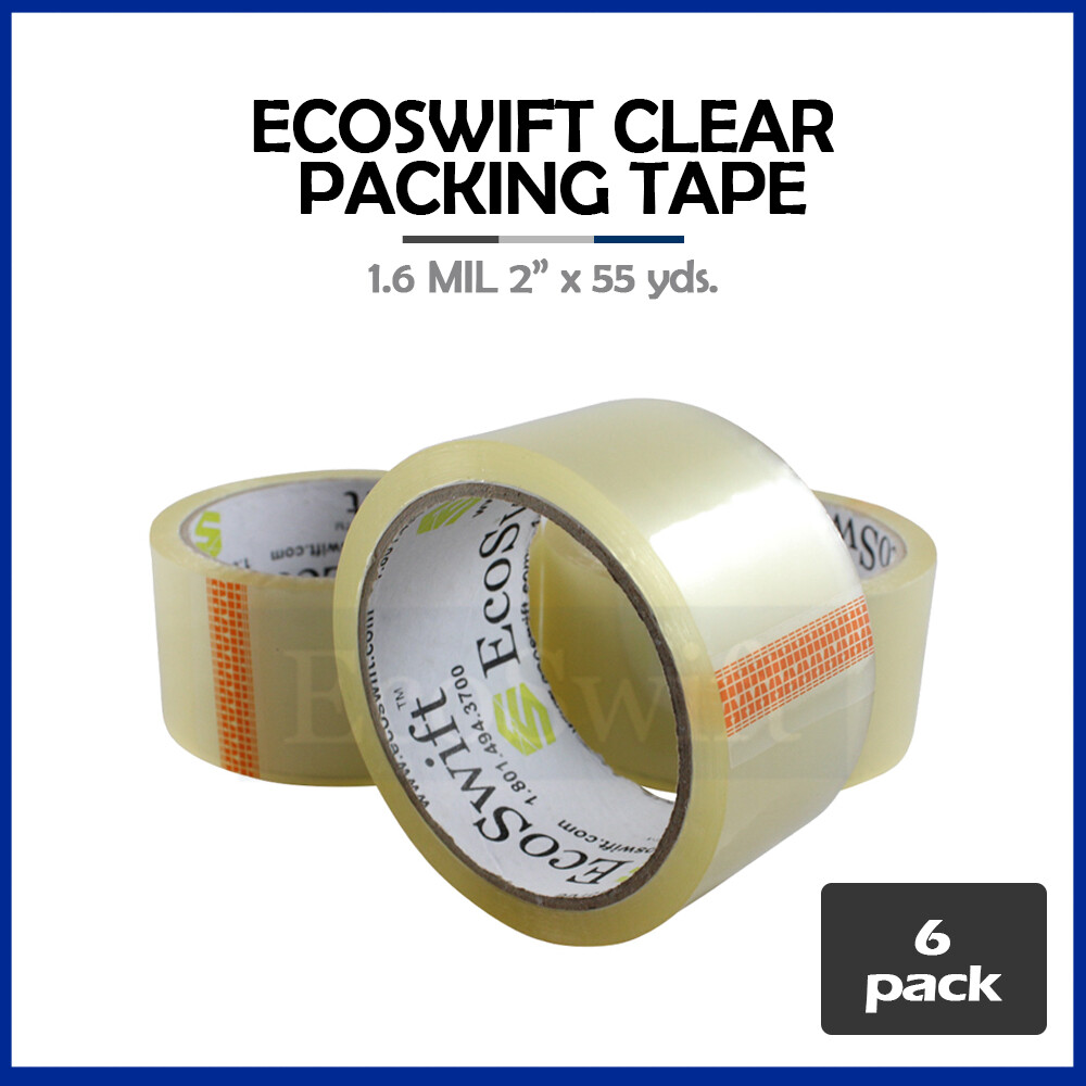 6 ROLLS EcoSwift Carton Sealing Packaging Packing Tape 1.6mil 2 x 55 yard 165 ft