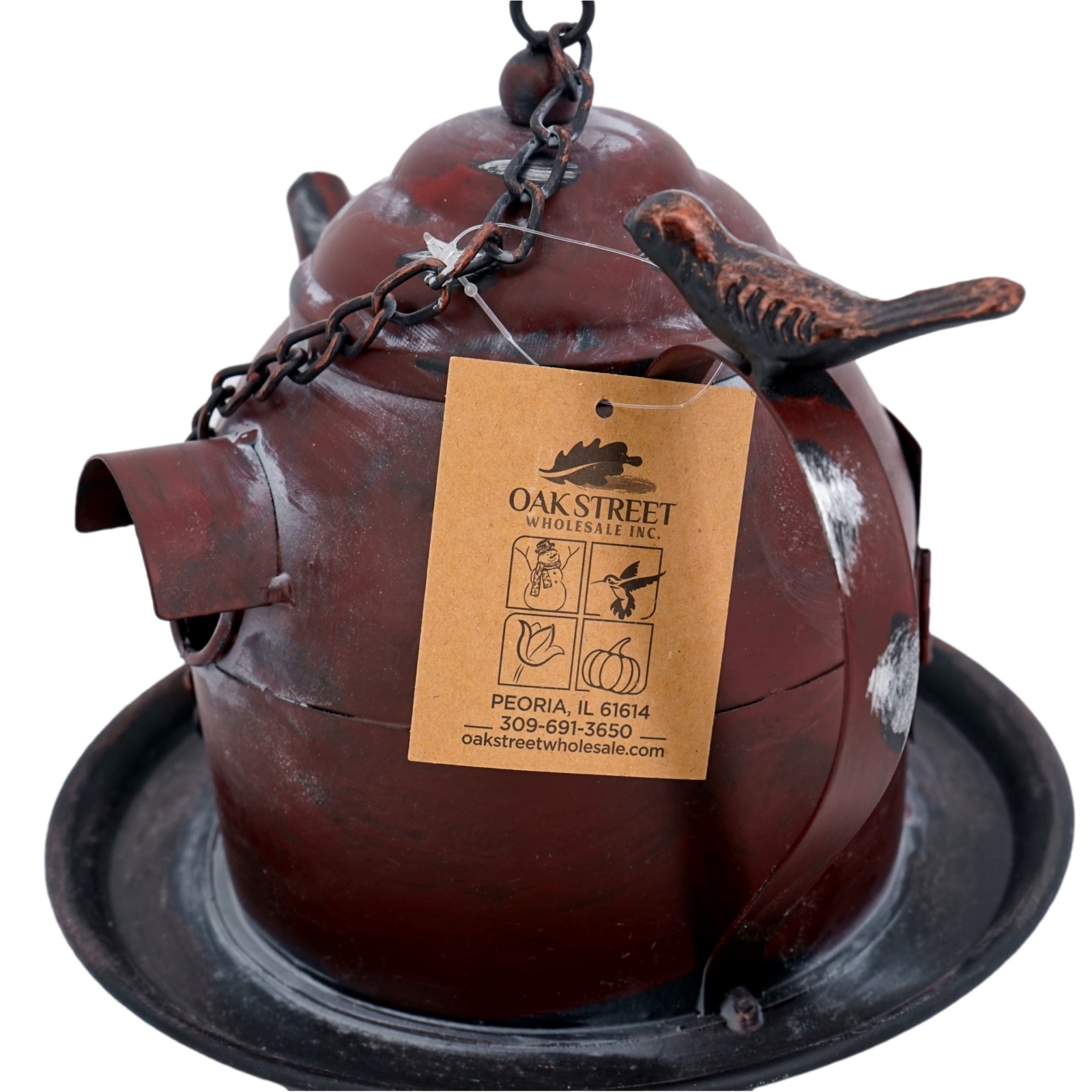 Rustic Teapot Metal Birdhouse 10 x 8 in Hanging Vintage Kettle Bird Feeder