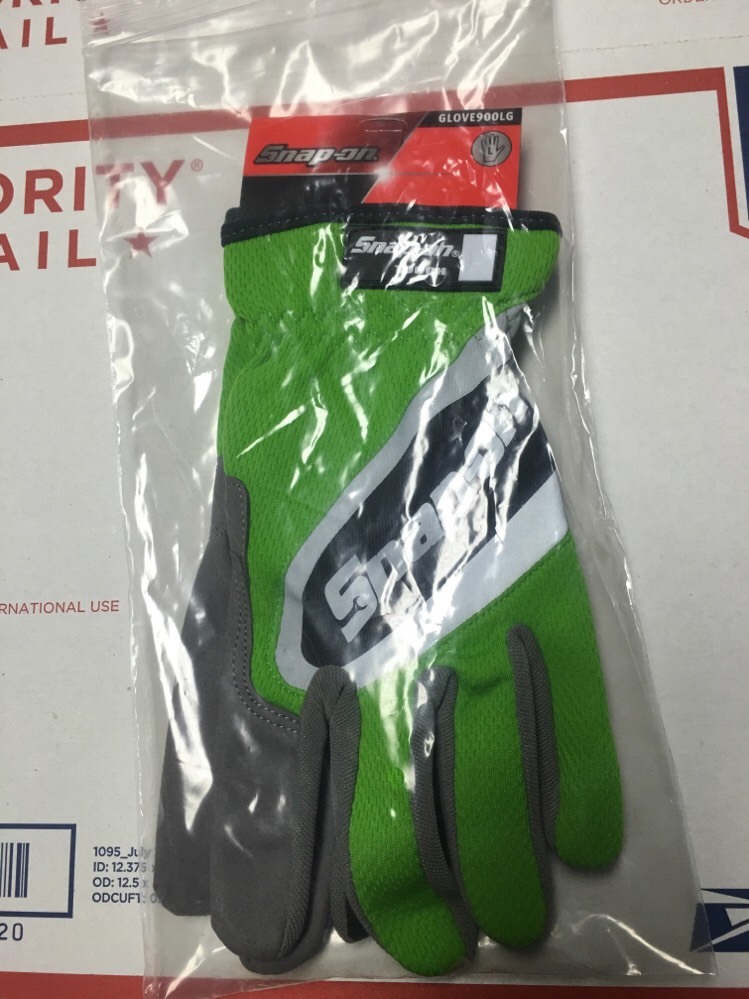 Snap-on Large Green Work Gloves. Touch Screen Compatible.