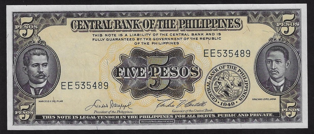 PHILIPPINES 5 PESOS ND ( 1949 ) PICK # 135e UNC