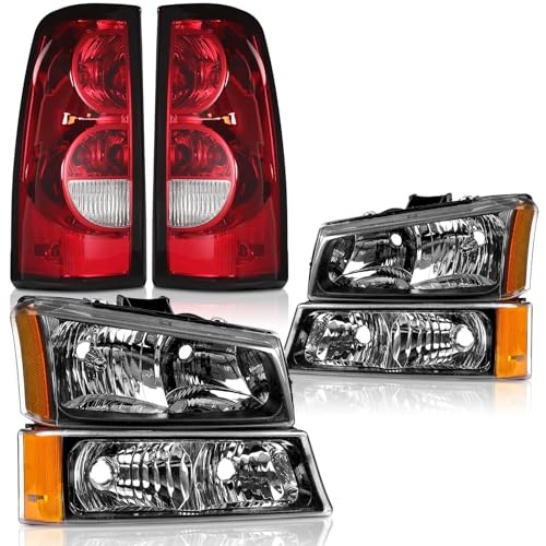 Headlights Tail Lights Assembly Combo Black Amber Side Headlight w/ Taillight