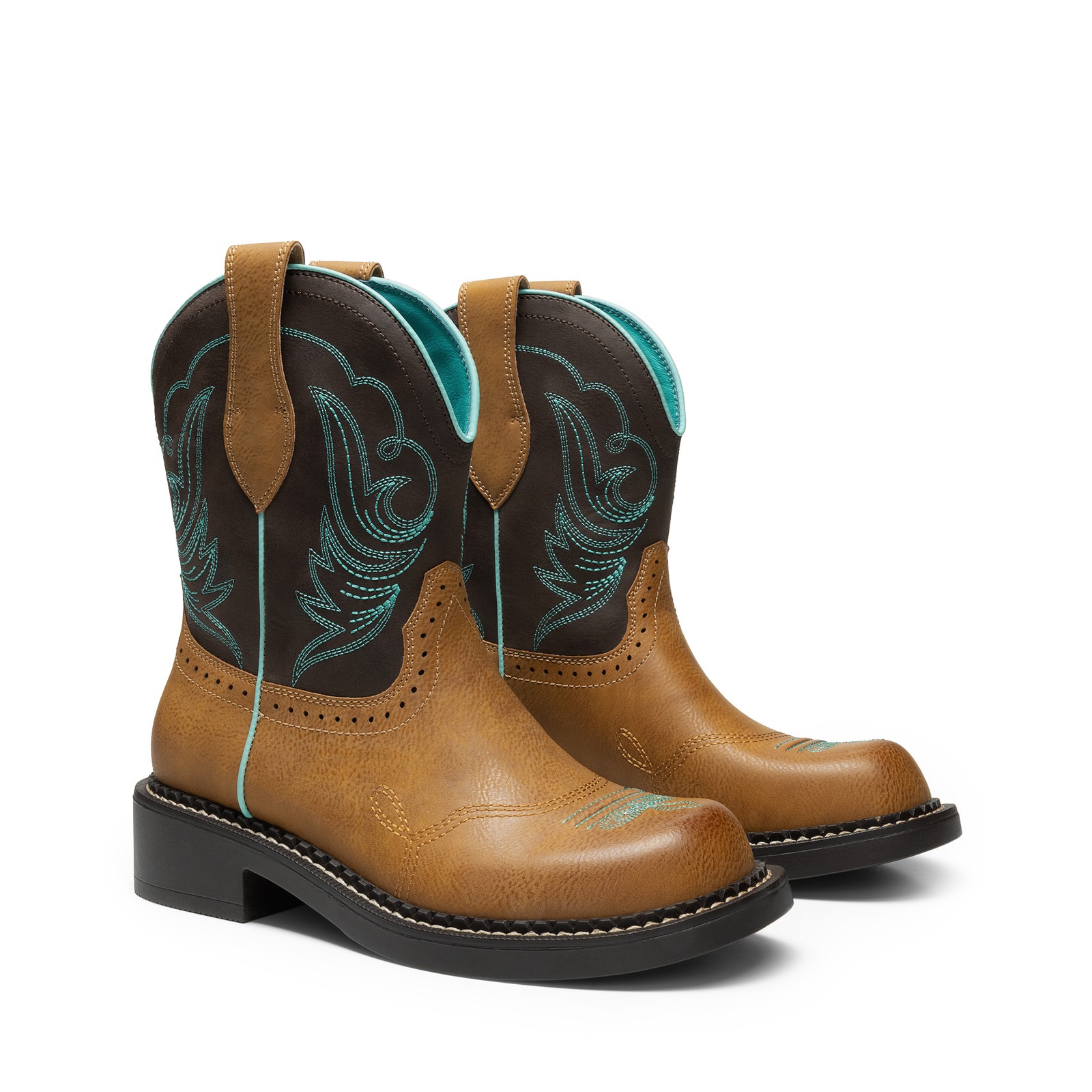 US Women Mid Calf Boots Western Boot Round Toe Embroidered Cowboy Cowgirl Boots