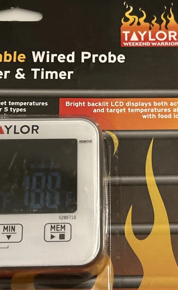 Taylor Digital Wired Probe Programmable Meat Thermometer with Timer NEW