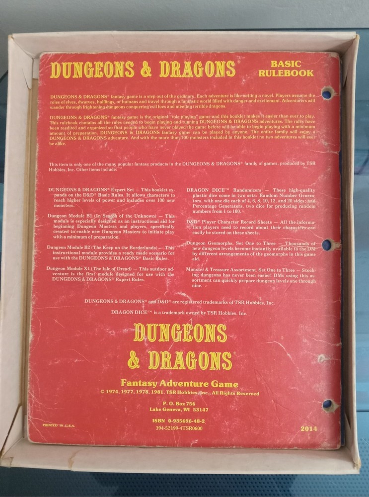 Dungeons & Dragons Fantasy Adventure Game Basic Set 1980 TSR